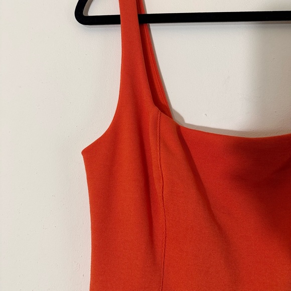 Anthropologie Ariana square neck asymmetrical ruffle hem dress orange small NWT - Picture 9 of 15
